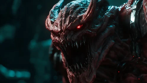 Bioluminescent demonic creature rendered in cinematic 3D close-up