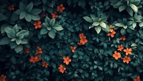 Vibrant Orange Flowers Pop Through Lush Garden Foliage