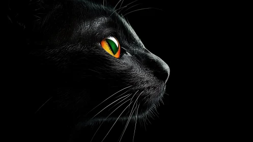 Black Cat's Luminous Gaze in the Shadows.