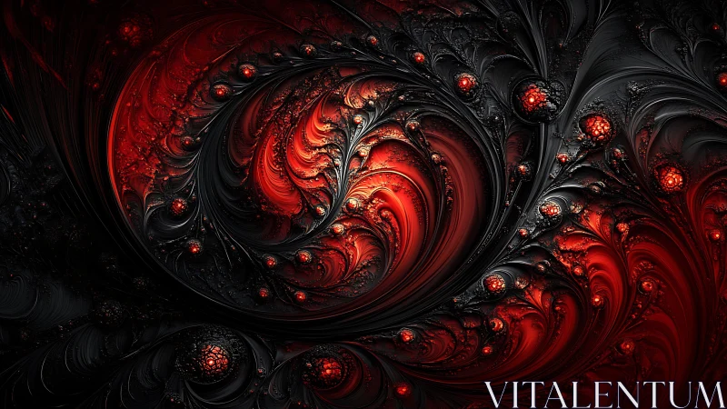 Fractal red and black swirling pattern with glowing nodes.