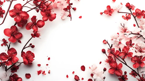 Three-dimensional floral arrangement depicting crimson botanical specimens with gradient tonal varia