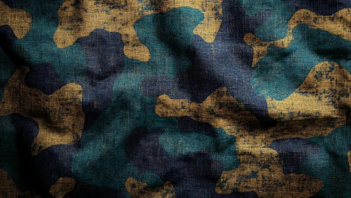 Textured blue and brown camouflage fabric pattern background.