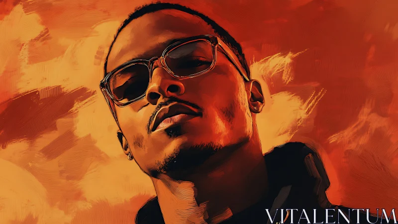 Digital portrait shows man in glasses against textured orange