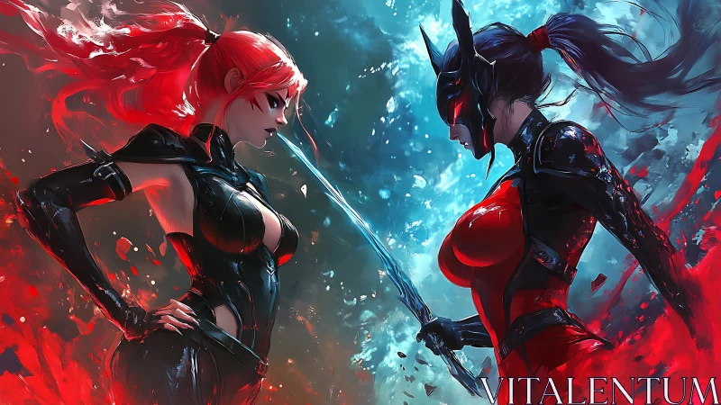 Rivals in blazing armor meet where fire clashes with ice