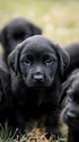 Gentle black lab puppy gazing up with soft curious eyes.