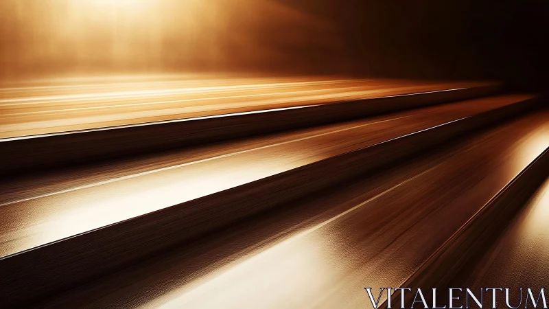 Warmly Lit Wooden Stairs in Minimalist Abstract Style.