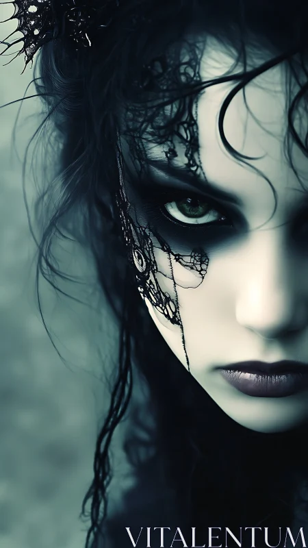 Gothic portrait isolates one eye in high contrast monochrome palette
