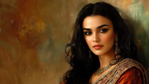 Digital painting portrait with ornate ethnic detailing.