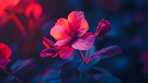Neon Bloom Reverie: Flowers Bathed in Electric Twilight.