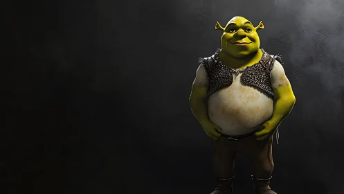 Full-body 3D ogre character with textured clothing on dark backdrop