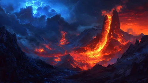 Inferno's Convergence: Where Magma Meets the Celestial Storm.