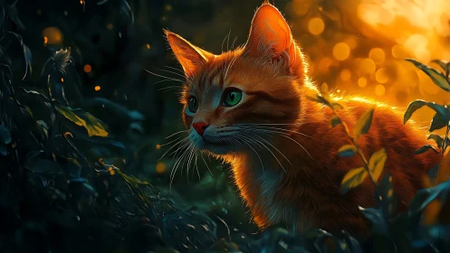 Radiant Ginger Cat Glowing in Golden Sunlight.