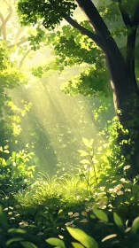 Enchanted Forest Sanctuary Bathed in Golden Hour Luminescence.