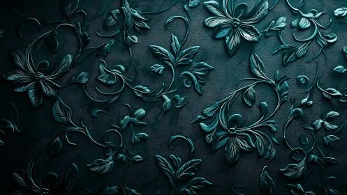 Teal night garden embossed in swirling floral shadows.