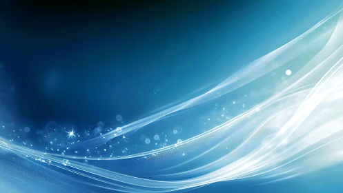 Blue abstract light waves with glowing spark particles.