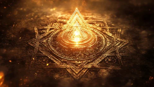 Luminous geometric sigil with glowing golden energy vortex.