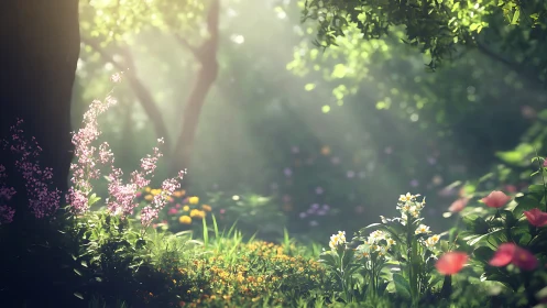 Sunlit whisper garden where wild blossoms trade secrets.