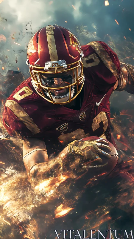 Digital rendering of football player in dynamic forward run.