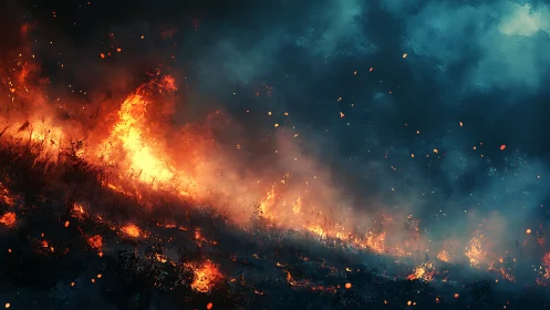 Wildfire with Ash Particles Rising Through Turbulent Smokescape