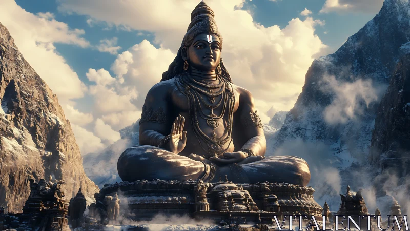 Colossal Shiva statue sits over misty Himalayan temple valley