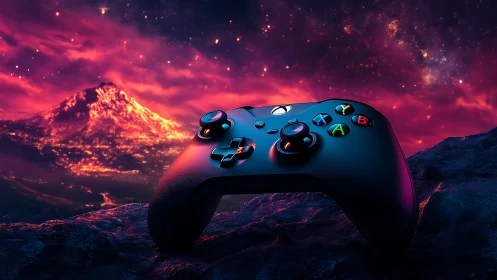 Gaming Controller Against Volcanic Landscape Digital Render.