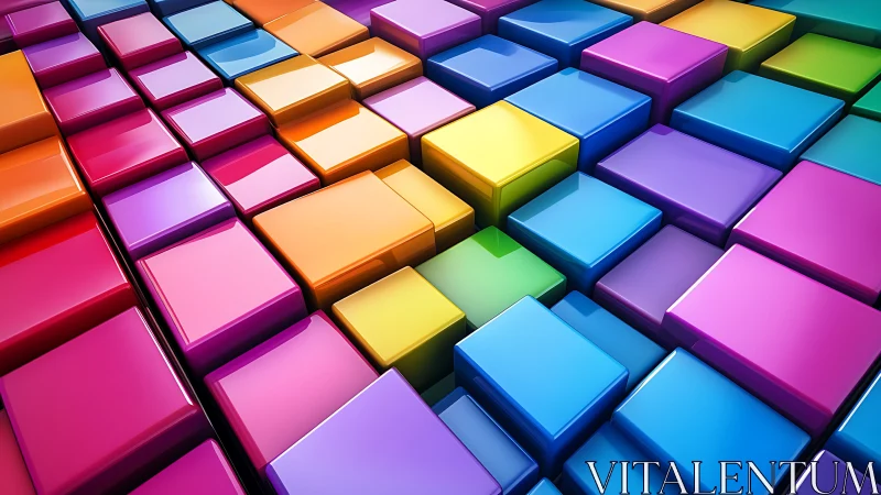 Colorful 3D glossy cubes form vibrant geometric surface