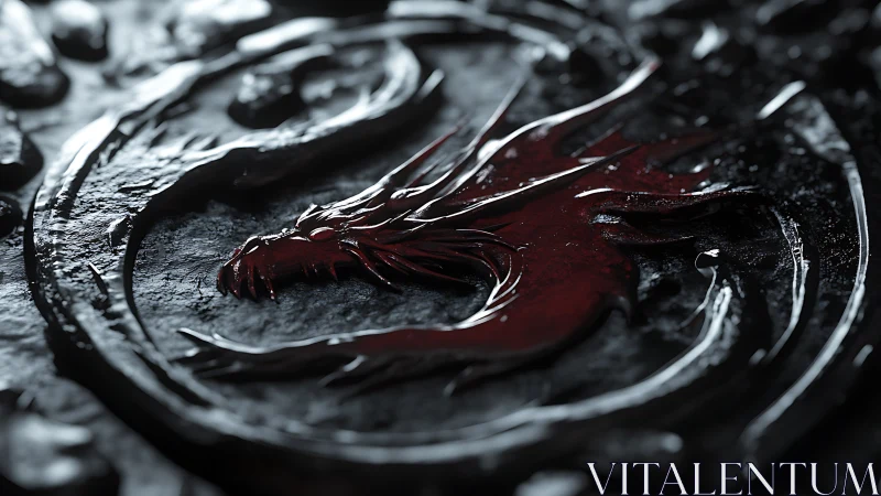 Red dragon sigil gleams on dark weathered stone emblem