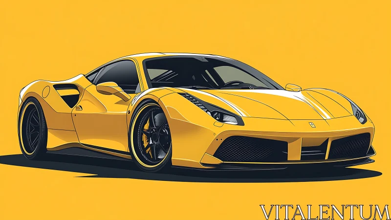 Yellow sports coupe rendered in clean vector illustration