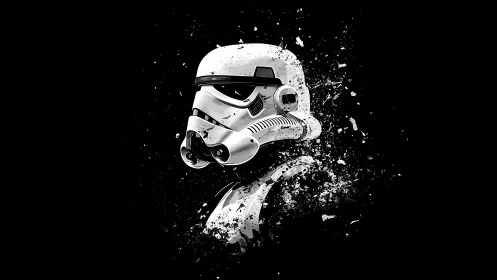 Stormtrooper helmet profile with dispersed paint effect.