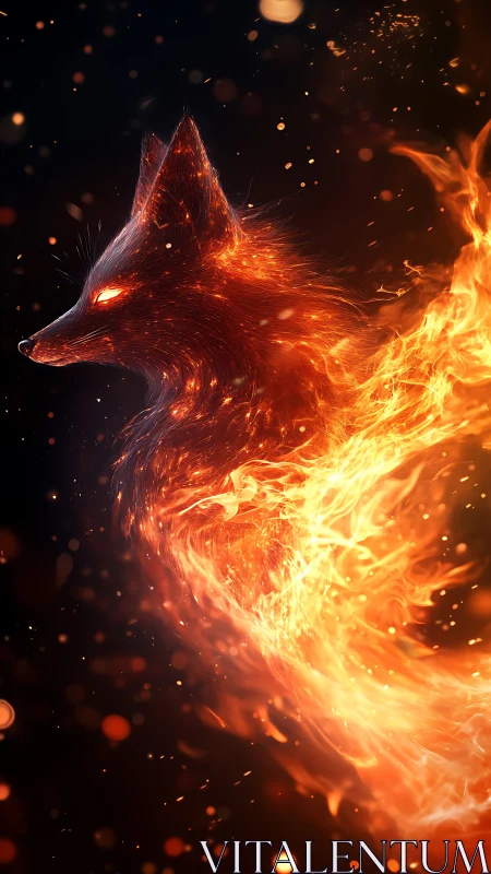 Fiery fox spirit silhouette blazing against dark void.