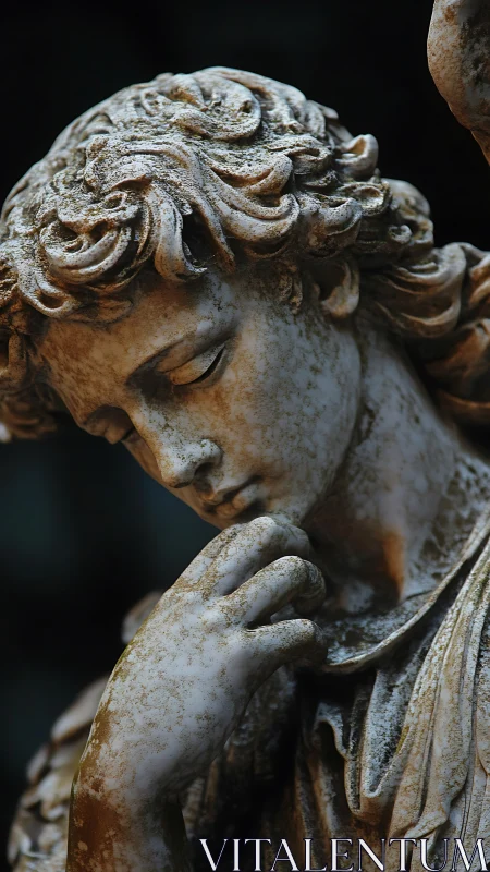 Gentle stone angel pauses in a quiet moment of reflection