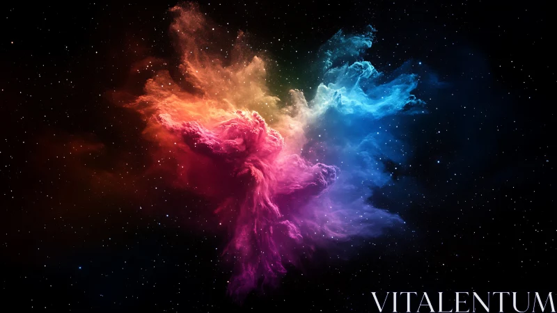 Multicolor cosmic nebula rendered as high-contrast digital cloud