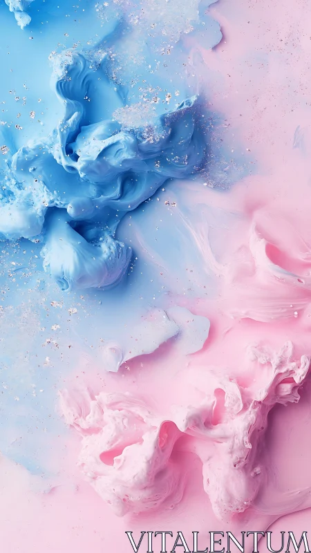 Billowing blue and pink liquid clouds flow in dreamy motion