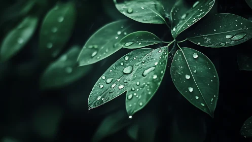 Rain-kissed emerald leaves whisper quietly into the dark