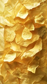 High-contrast potato chips on crumpled golden wrapper surface