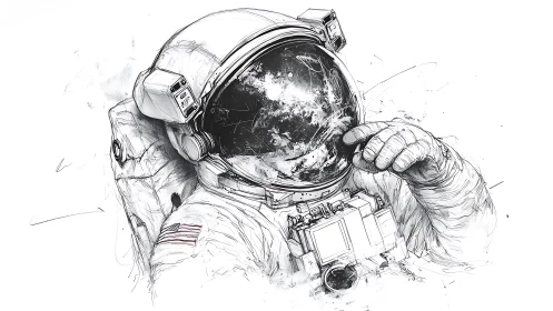 Solitude in orbit as a sketchborn stargazing astronaut.