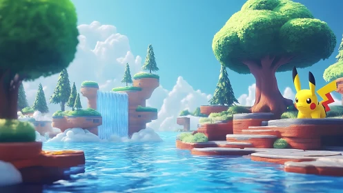 Pikachu's Waterfall Sanctuary: Where Thunder Meets Tranquility.