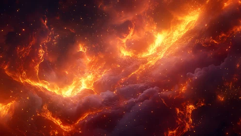 Cosmic Inferno: Radiant Fire Waves Across Space.