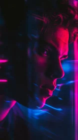 Neon magenta cyan side portrait in shallow depth cyberpunk glow