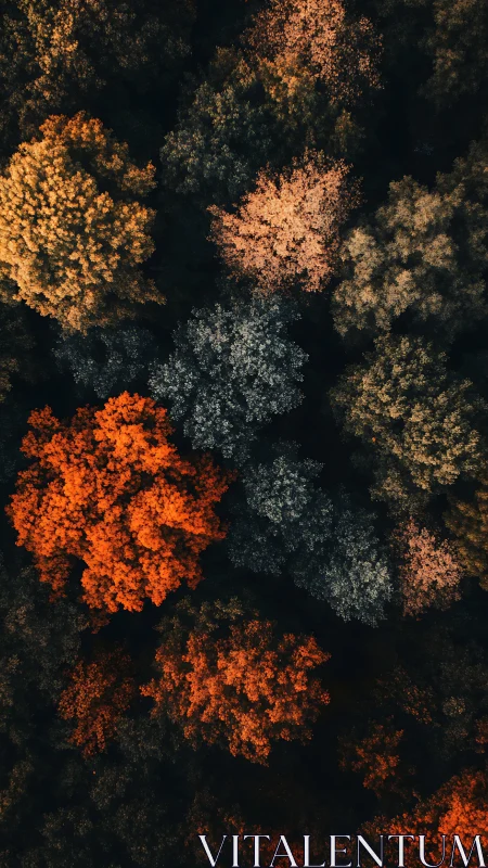 Autumn canopy captured in aerial view with high chroma contrast
