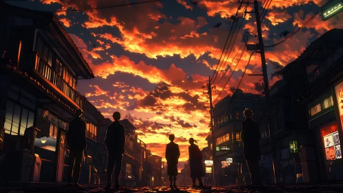 Urban silhouettes beneath incendiary stratocumulus sky at dusk.