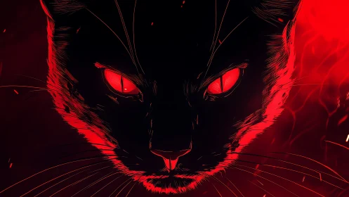 Cat face rendered in red and black high contrast lighting