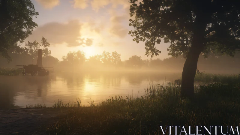 Soft sunrise mist over a quiet riverside hideaway.