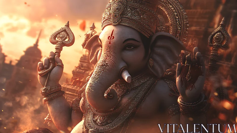 Sunlit elephant deity breathes warmth into temple smoke