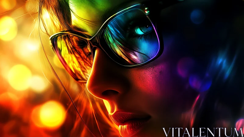 Neon-lit portrait in close-up renders reflective glasses dramatically