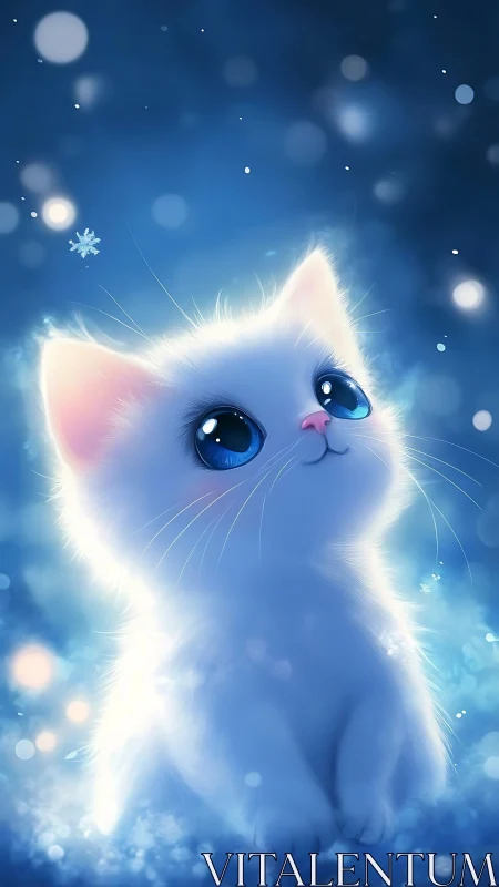 Radiant Snow-White Kitten with Luminous Blue Eyes.