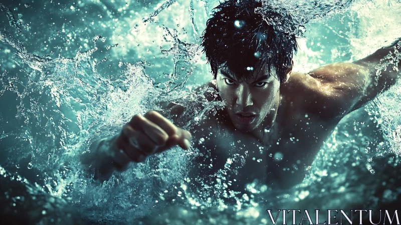 Dynamic aquatic fighter portrait in cinematic photoreal style.