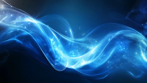 Luminescent blue energy waves with particle streaks and bokeh highlights