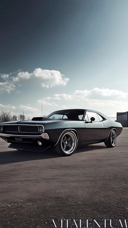 Low-angle muscle car portrait emphasizes gloss and stance