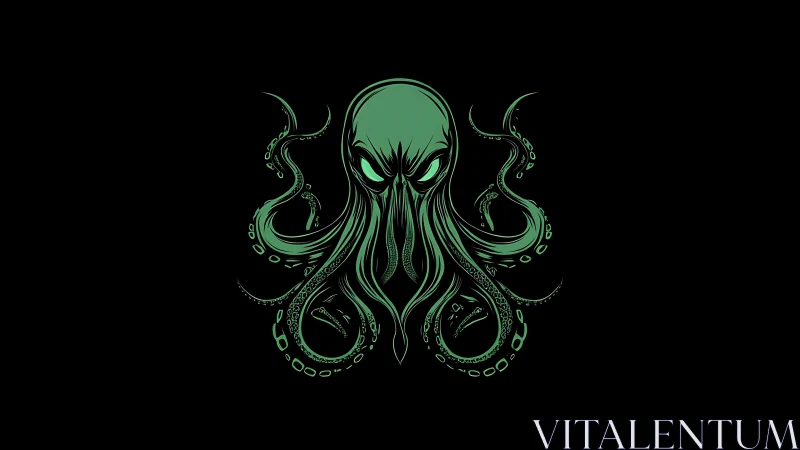 Bioluminescent Cthulhu cephalopod emblem on void black